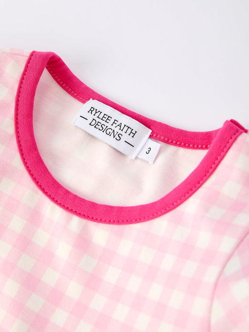 Christmas Santa Applique Striped Girls Set with Red Ruffle Trim